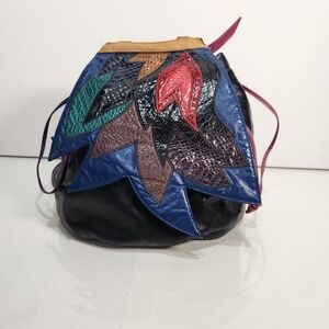 Vintage Sharif Womens Handbag Multicolor Floral Drawstring